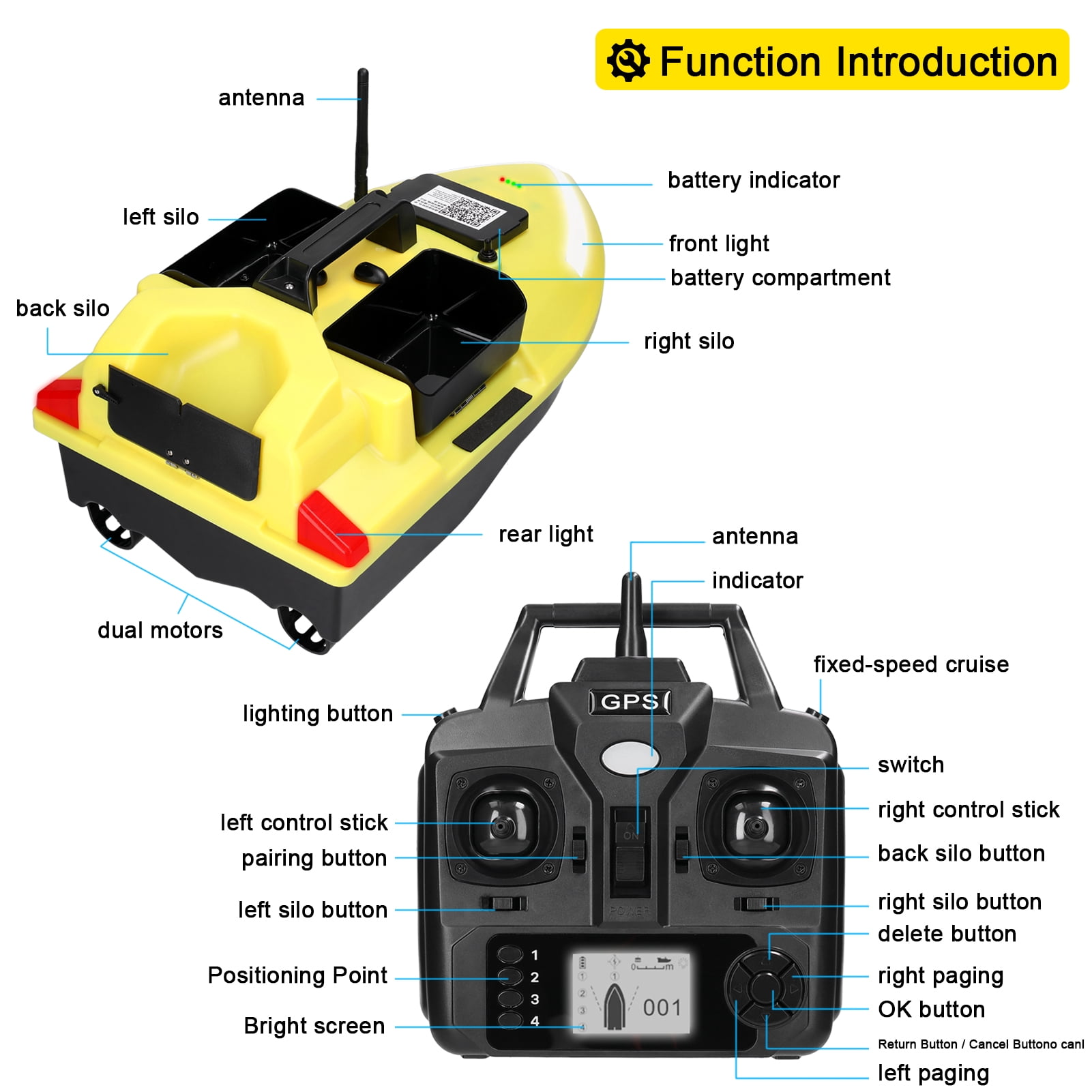 Remote  boat,Boat Dual Motor Bait Boat Remote Boat Support Cruise/return/route With 500m Remote Dual Motor Fish Boat Cruise/return/route 500m Remote Cruise/return/route Turn Yabuy