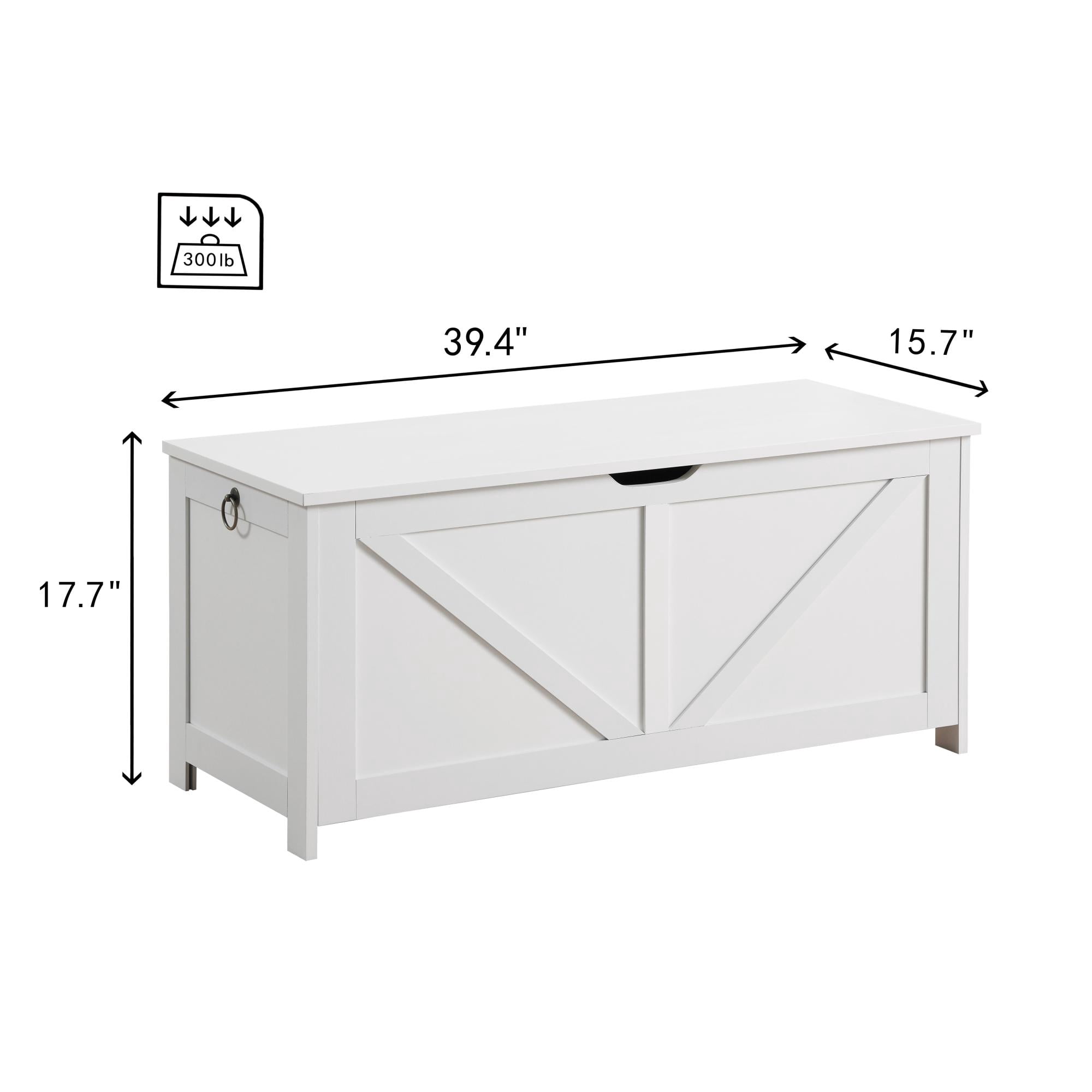 39.4" Storage Ottoman Bench,Storage Chest,Wooden Toy Box Organizer,Entryway Storage Bench with Safety Hinge for Entryway, Bedroom, Living Room,White