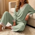 thumbnail image 4 of YYDGH Pajamas Sets for Women Two Piece Lounge Outfits Lace Trim V Neck Top Long Sleeve Tops and Wide Leg Pants Sleepwear Loungewear Nightwear Suit, 4 of 6