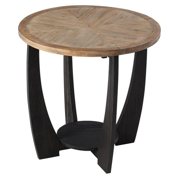 Open Box COZAYH Rustic Farmhouse Round End Table, Storage Shelf for Living Room