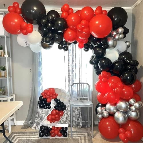 Red and Black Balloon Arch Kit, 140Pcs Different Sizes inch Black and Red Balloons and Confetti Party Balloon Garland Kit for Birthday, Wedding, Graduation, Anniversary, Prom Decorations