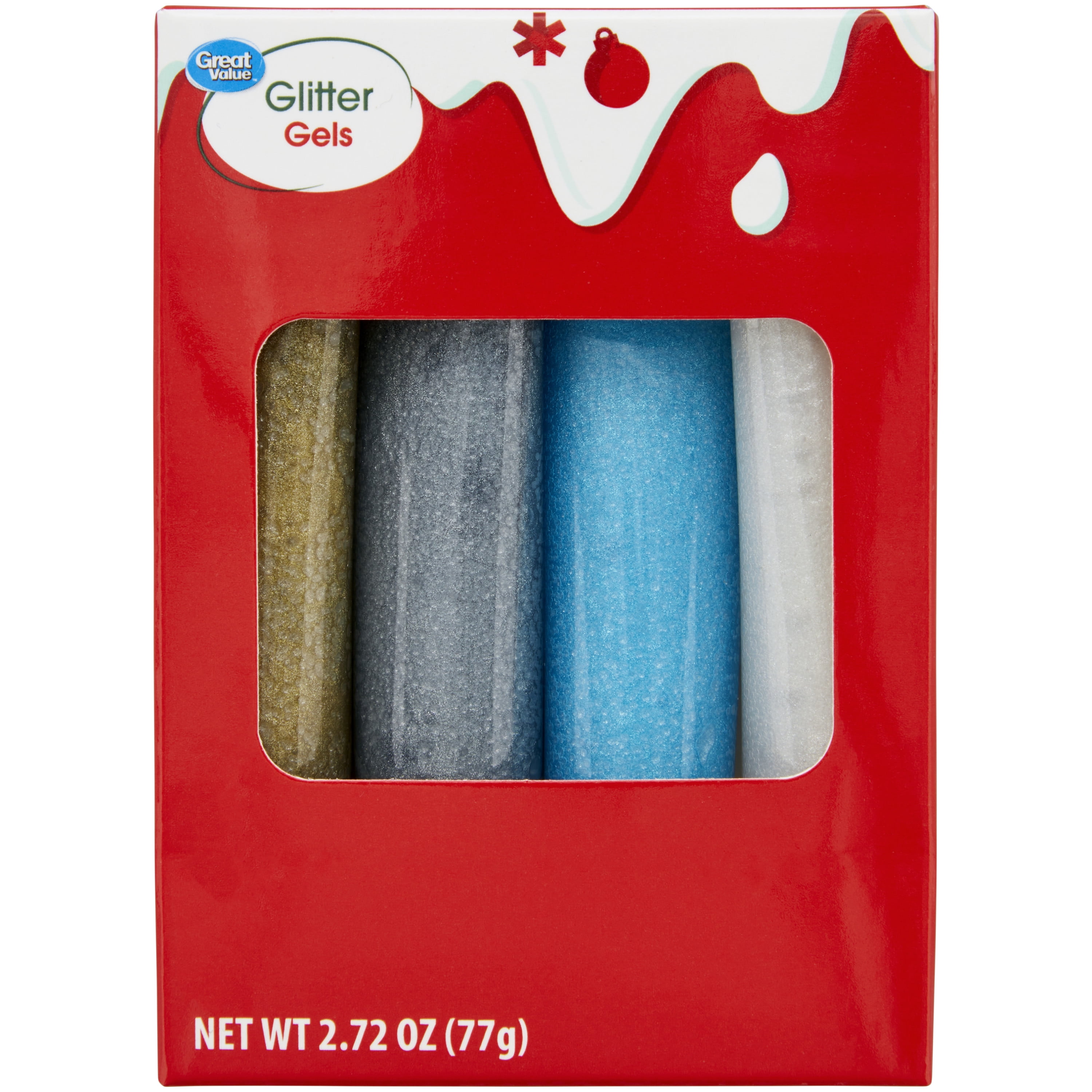 Great Value Silver, Gold, Blue & White Holiday Glitter Gels, 2.72 oz, 4 Count