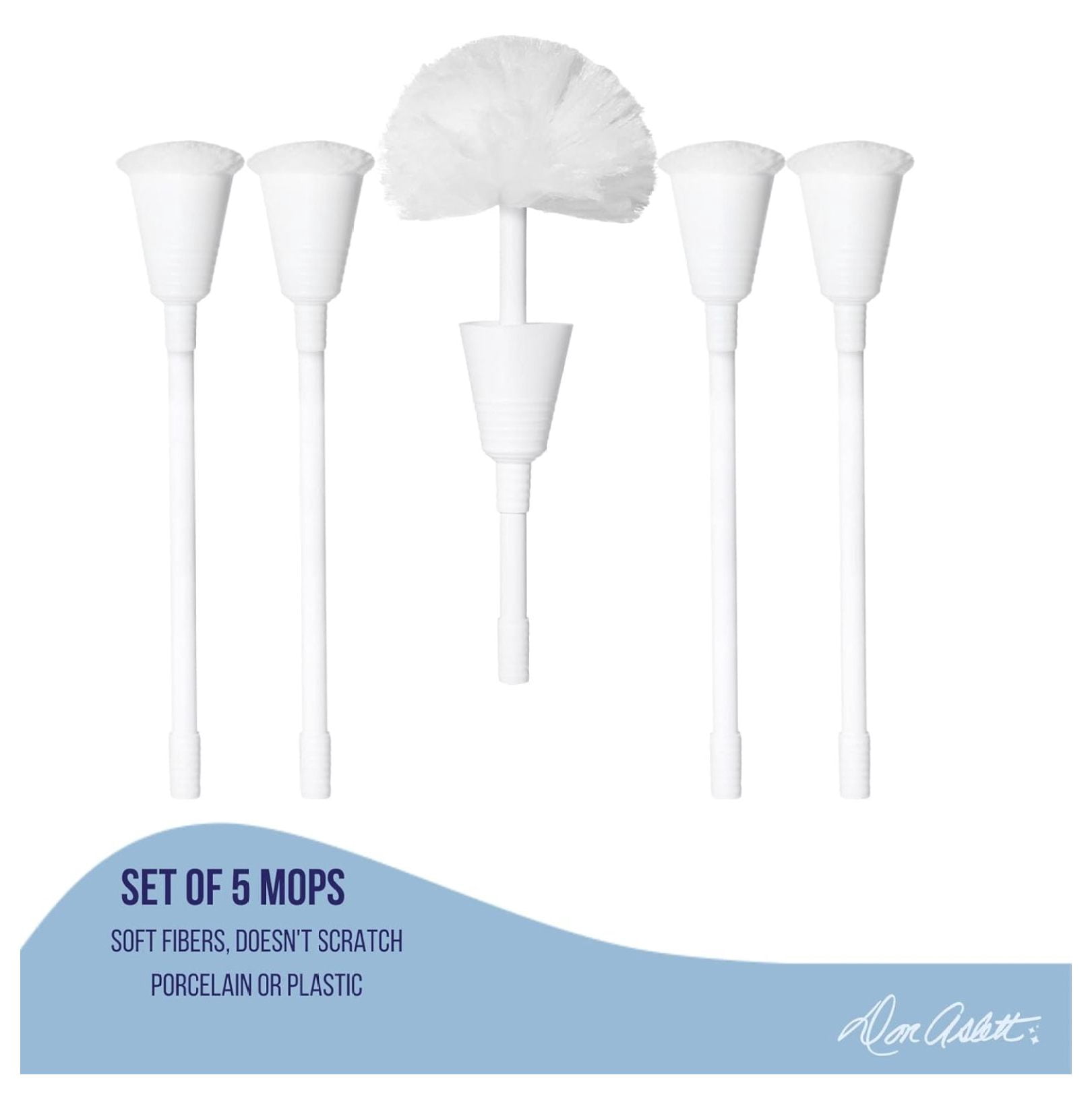 Johnny Mop | Set of 5 Toilet Brushes | 14" Handle to Easily Clean Toilet or Shower | Scratch Free Bowl Swab | Safe to Use with Your Favorite Toilet Bowl Cleaner