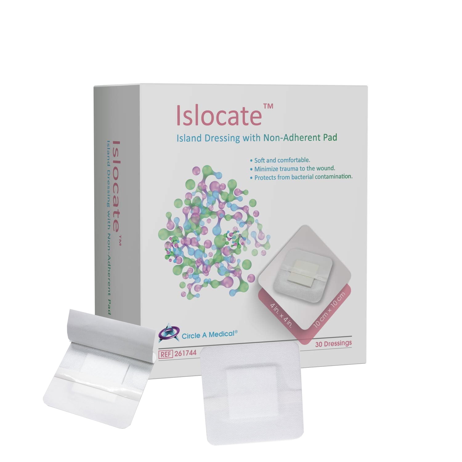 Islocate Bordered Gauze Island Dressing 4' x 4' with Non Adherent Pad for Wound Care , 30 Pack