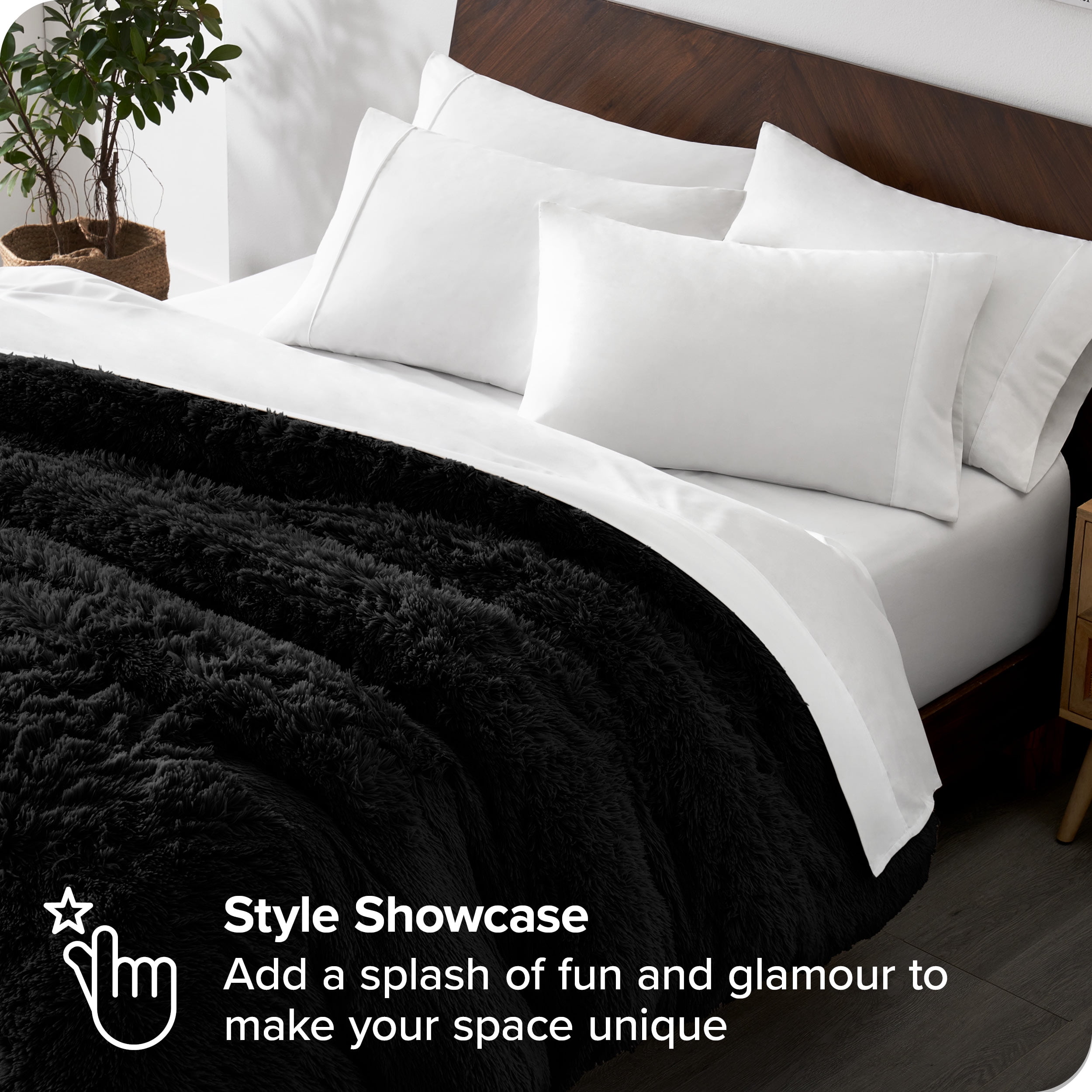 Bare Home Shaggy Faux Fur Duvet Cover - Ultra Soft - Fluffy Crystal Velvet - Queen, Black