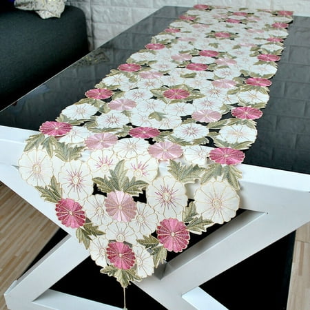

Vintage Embroidered Floral Table Runner Cloth Wedding Party Christmas Home Cover