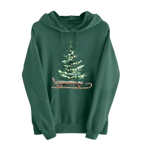 lulshou Hoodies for Women Christmas Print Sweatshirt Festive Holiday Long Sleeve Pullover for Family Gathering, Green, XXXL