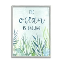 Stupell Industries Ocean Calling Phrase Animals & Insects Painting Gray Framed Art Print Wall Art, 16 x 20