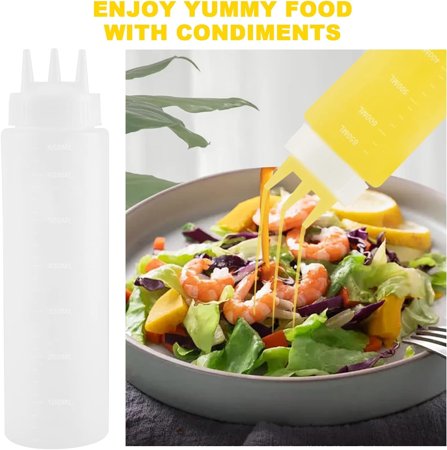 4Pack 23oz Plastic Squeeze Condiment Bottles 3 Holes Sauce Squeeze Bottle Squirt Bottles for for Syrup Ketchup Dressing Oil Honey