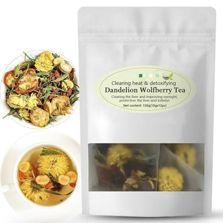 Dandelion Wolfberry Tea - Kidneys & Liver Health Tea, Seven Herbal Ingredients Natural Blend, Dandelion Chinese Wolfberry Tea Bags Organic 120g/12PC
