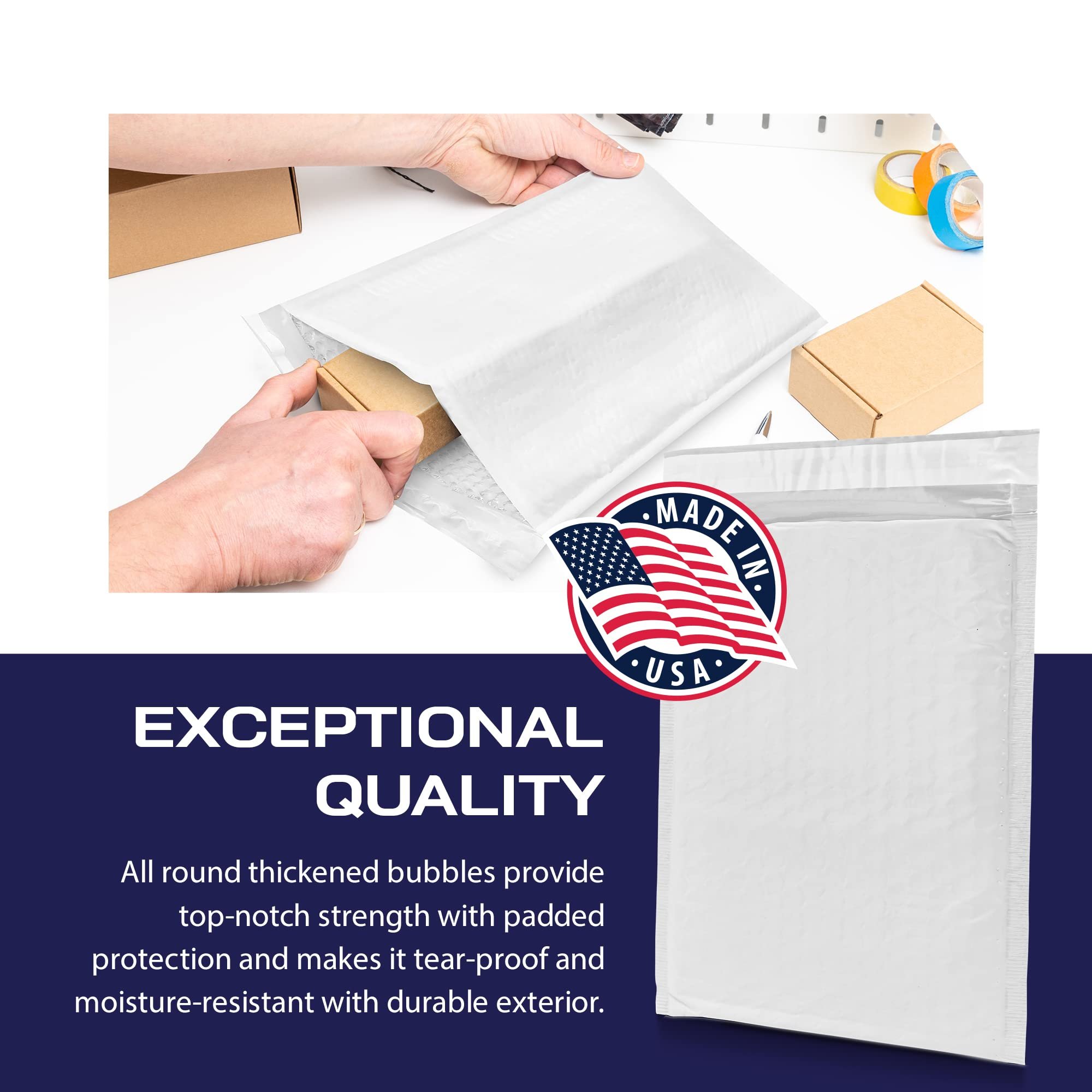 Pacron Poly Bubble Mailers 8.5x12 Inch 100-Pack - Waterproof Self-Sealing Thick Padded Envelope for Shipping - Durable Shipping Envelopes for Clothing, Electronics & Accessories