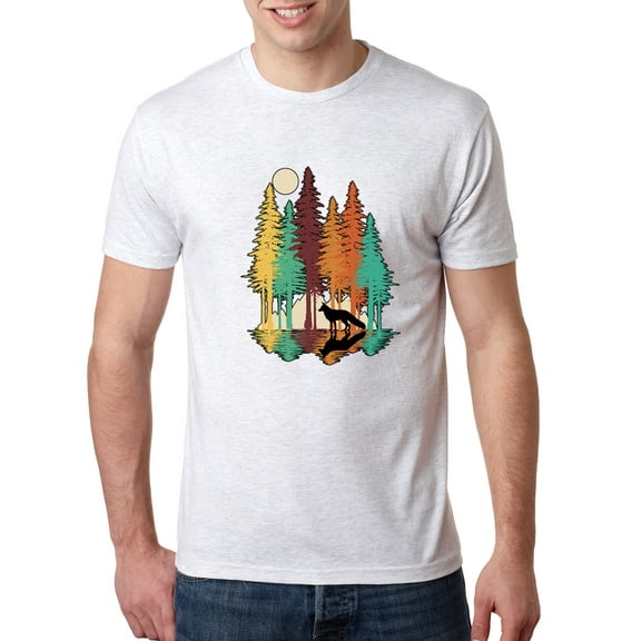 Wild Bobby, Trippy California Redwoods Forest Fox Silhouette | Mens Fashion Premium Tri Blend T-Shirt, Heather White, Small