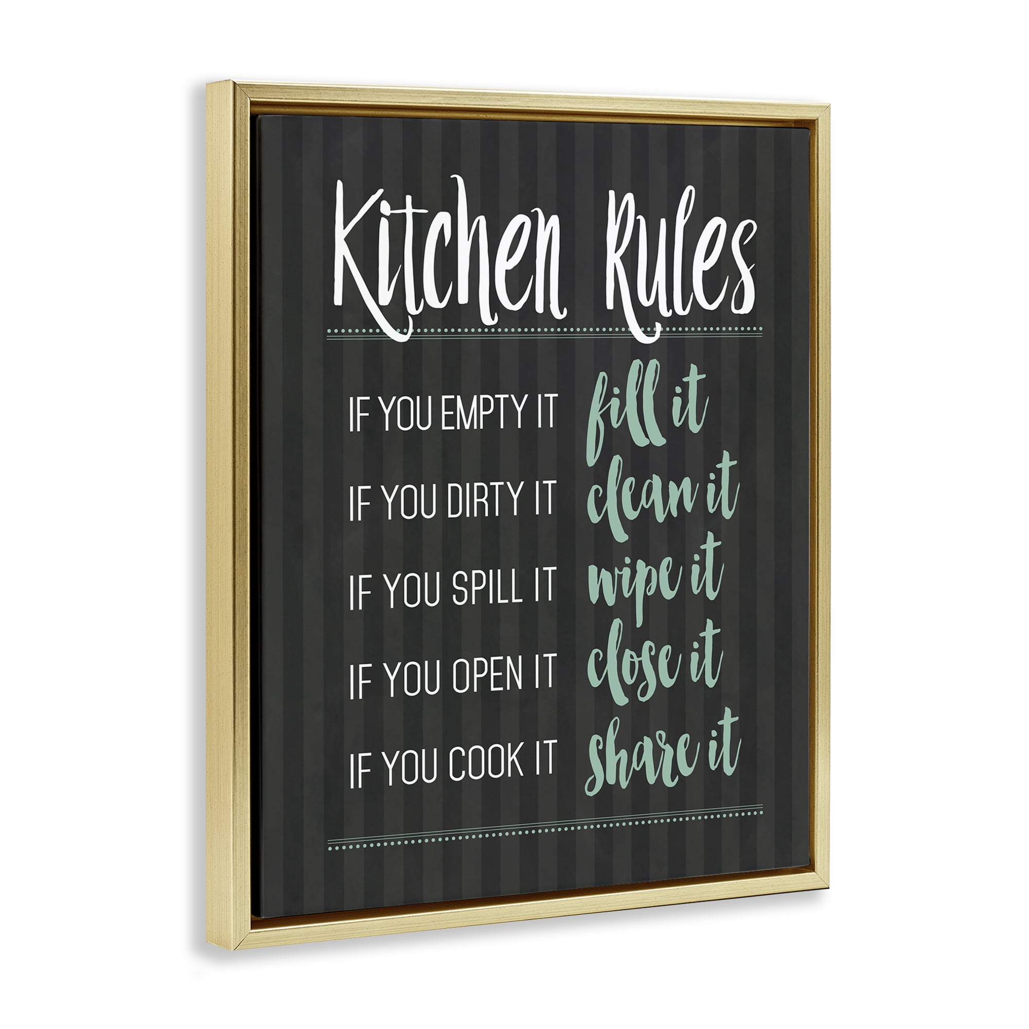 Kitchen Rules Black & Green Gold Framed Floater Canvas Wall Art, design by Lettered and Lined