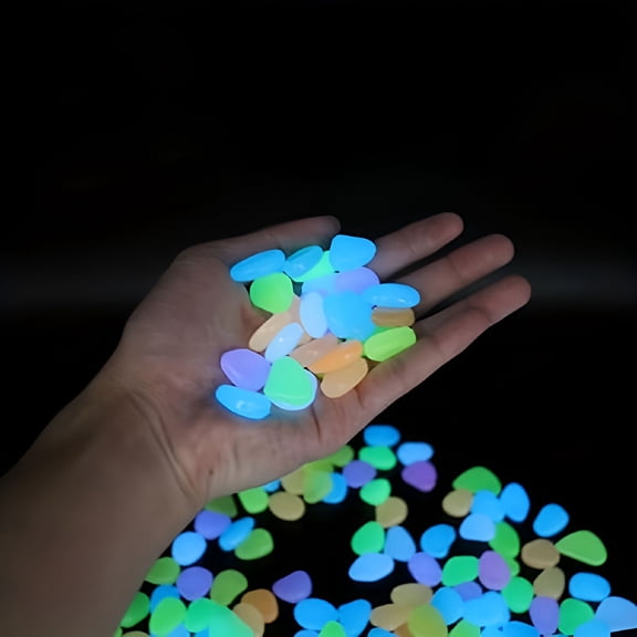 SELIVO 100 Pcs Luminous Stones Glow in the Dark Rocks Mixed Color Diy Decorative Pebbles for Fish Tank Garden Path Patio Lawn Yard Sidewalk Decor Colorful Glowing Cobbles Outdoor Indoor Ornaments