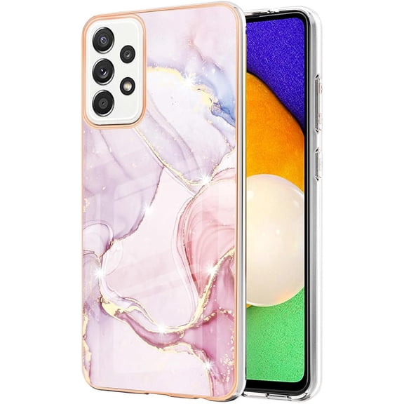 for Samsung Galaxy A11 A21S A14 A24 A34 A54 5G Case, Fashion Slim Luxurious Marbling PC TPU Phone Case, Bezel Heightened Design Shockproof Protector Cover(Rose Gold,A11)