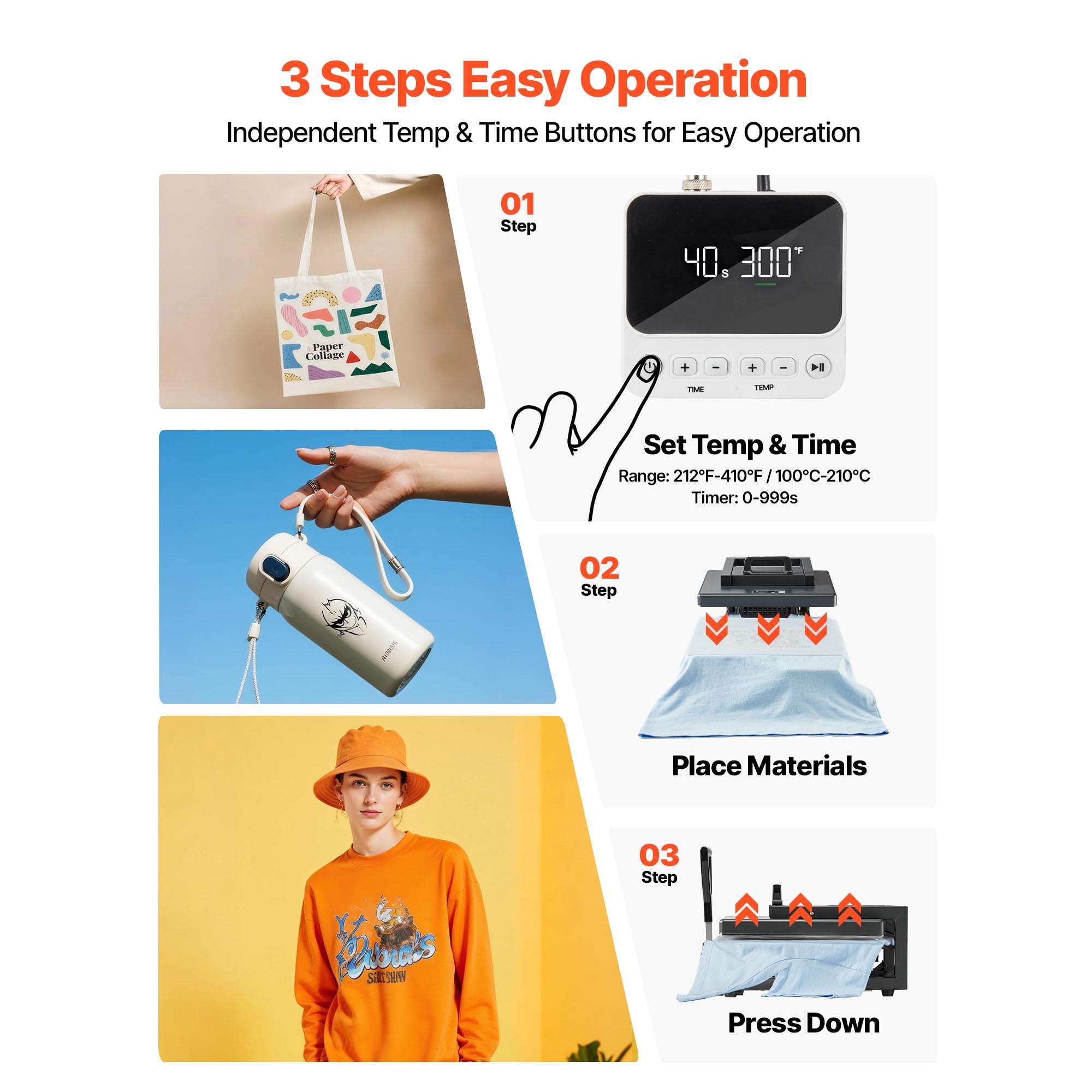KFFKFF 15 x 15 Inch Heat Press Machine, 8-in-1 Multifunctional Design, Quick and Even Heating, User-Friendly Controls, Sublimation Machine for T-shirts, Mugs, Tumblers, Caps, and Plates, Black