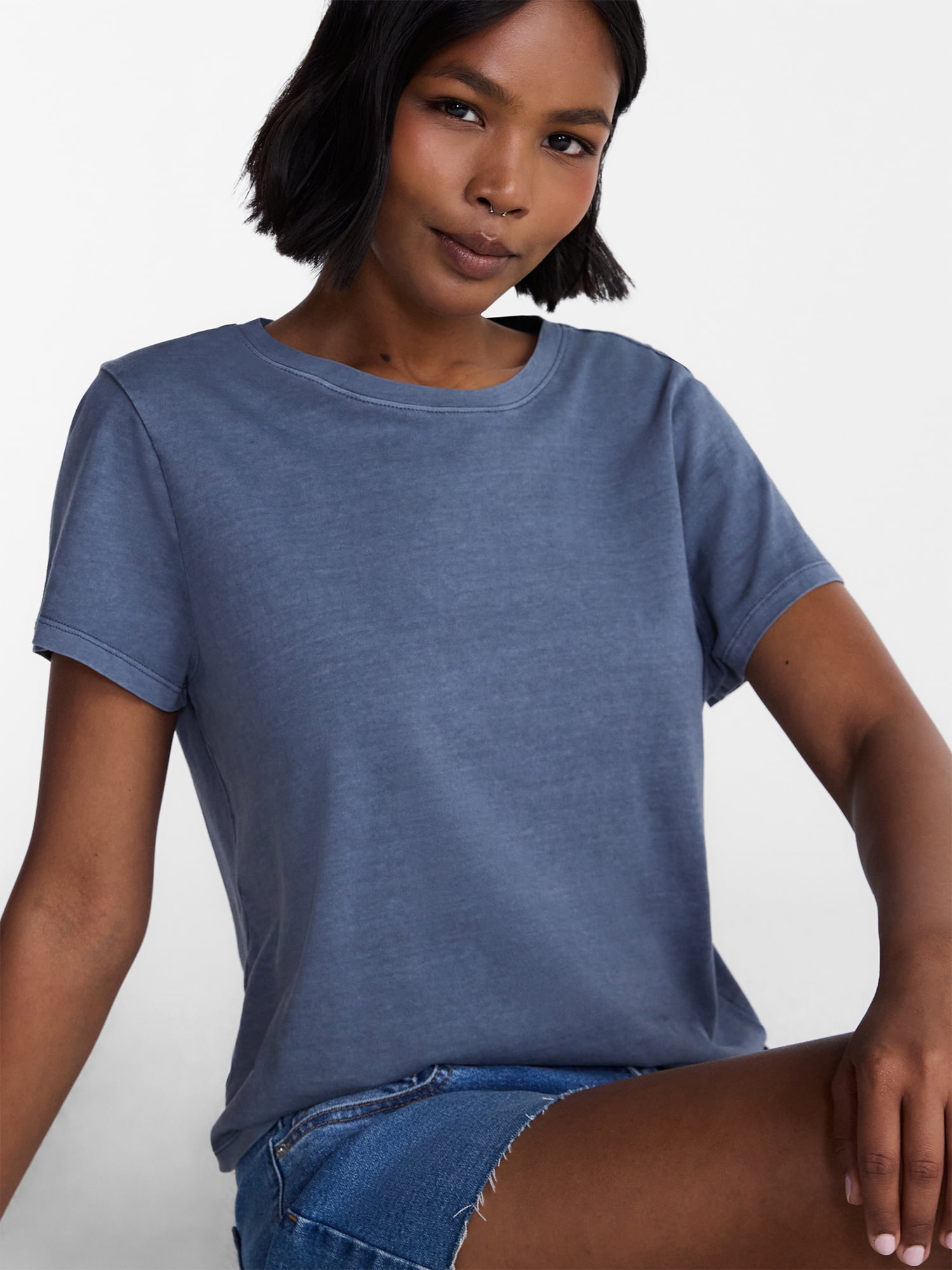 No Boundaries Washed Relaxed Fit Cotton Tee, Women's XXS-XXL