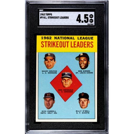 RDB Holdings & Consulting CTBL-038266 1963 Topps NL Strikeout Leaders Card - No.9 Sandy Koufax, Don Drysdale & Bob Gibson SGC Graded 4.5 VG-EX Plus
