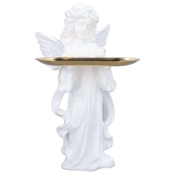 Figura de ángel de Resina Adorable Escultura de ángel Almacenamiento de Joyas Decorativas Escultura de ángel con Bandeja de aleación para la Decoración del Dormitorio de la ANGGREK Otros