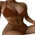 thumbnail image 2 of Women Padded 4PCS Swimsuits Solid Halter Triangle Bikini Set+Crop Top+Wraps Skirts Beachwear Biquini, 2 of 6