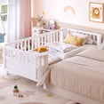 thumbnail image 3 of Bellemave Twin Size Bed with Removable Rails, Solid Wood Montessori Bed with Headboard and Footboard, Rounded Corners Twin Platform Bed with Fence, No Box Spring Needed, White, 3 of 8