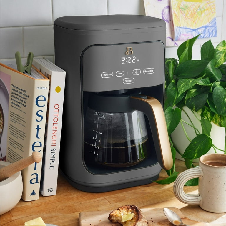 Beautiful 14 Cup Programmable Touchscreen Coffee Maker, Oyster Grey by Drew Barrymore, Gray