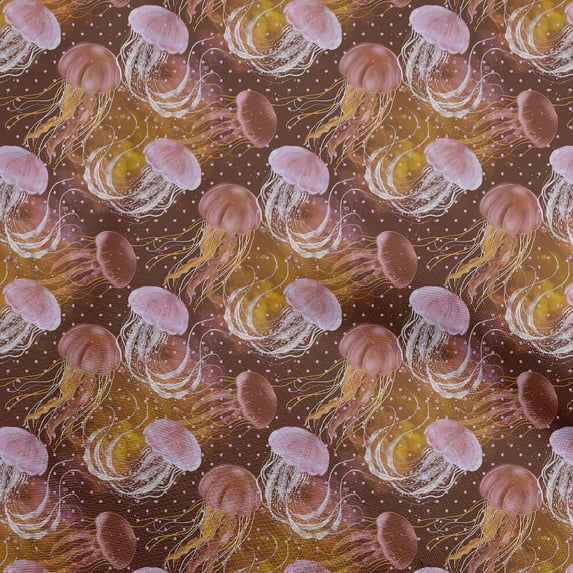 oneOone Cotton Cambric Brown Fabric Ocean Jelly Fish Fabric For Sewing Printed Craft Fabric By The Yard 56 Inch Wide