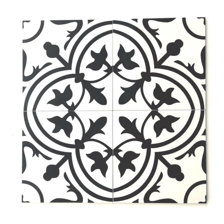 8x8 Flora Black White Porcelain Tile by CintBllTer (10pcs)
