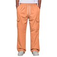 thumbnail image 2 of Men Straight Leg Cargo Pants Drawstring Elastic Waist Multi Pockets Casual Work Trousers Solid Polyester Relaxed Fit Long Pants Multicolor L, 2 of 7