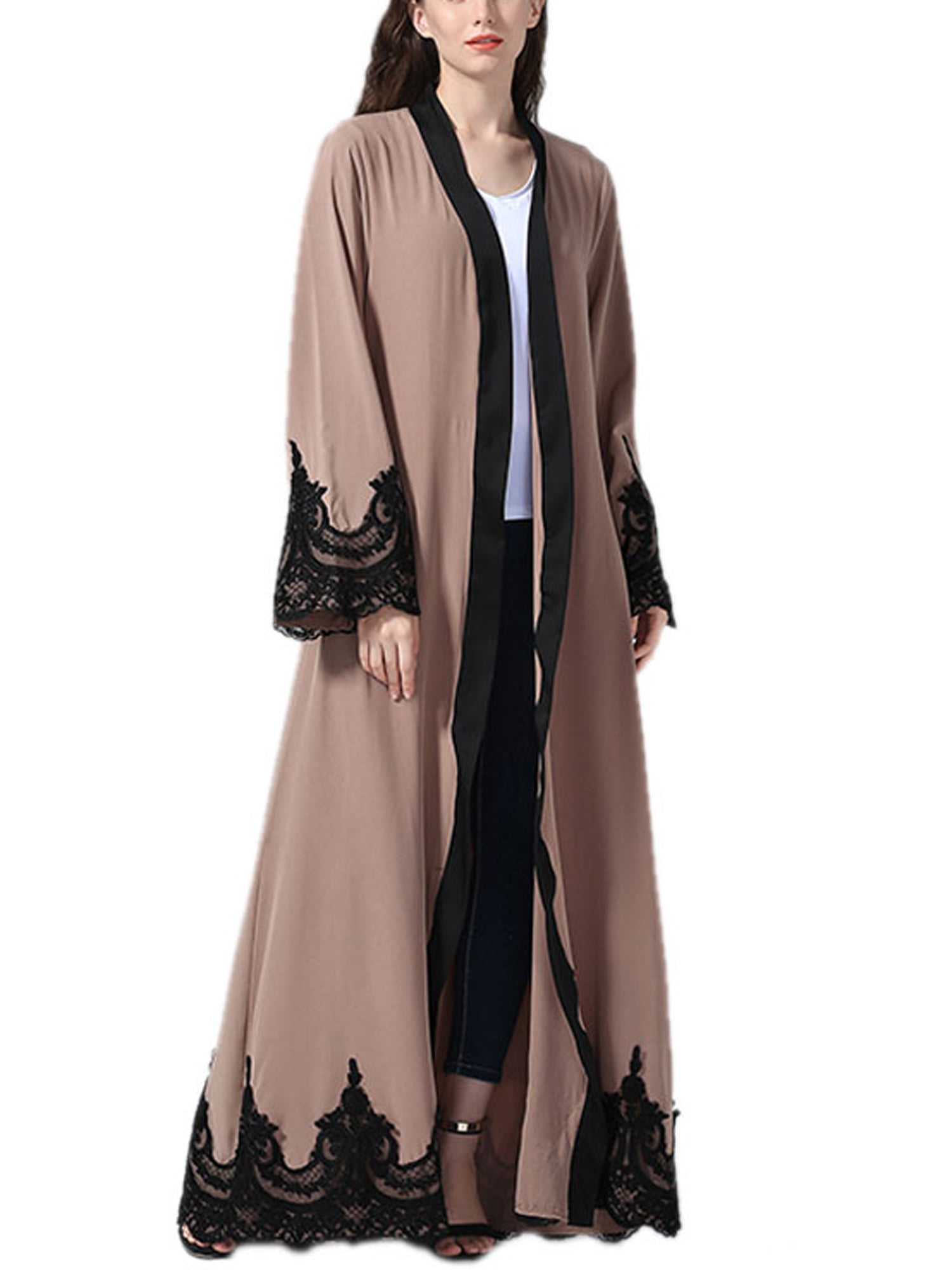 Zantt Women Rhinestone Cardigans Muslim Stylish Open Front Abaya Dresses