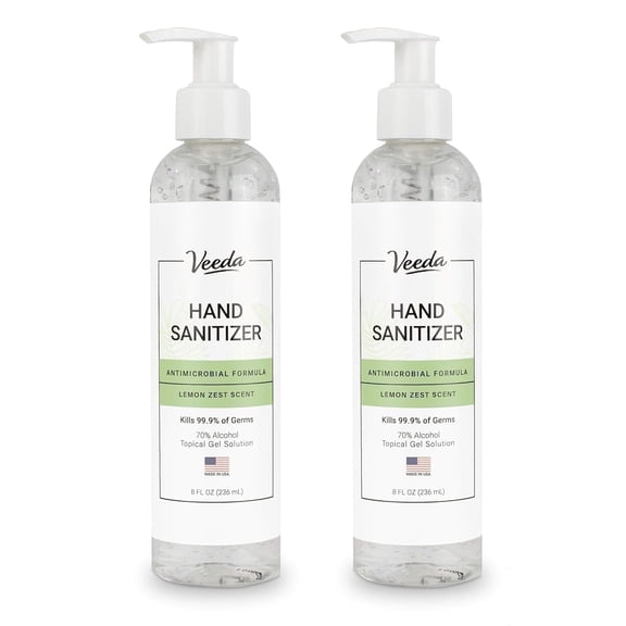 Veeda Hand Sanitizer with Lemon Zest Scent - 2x 8oz Bottles