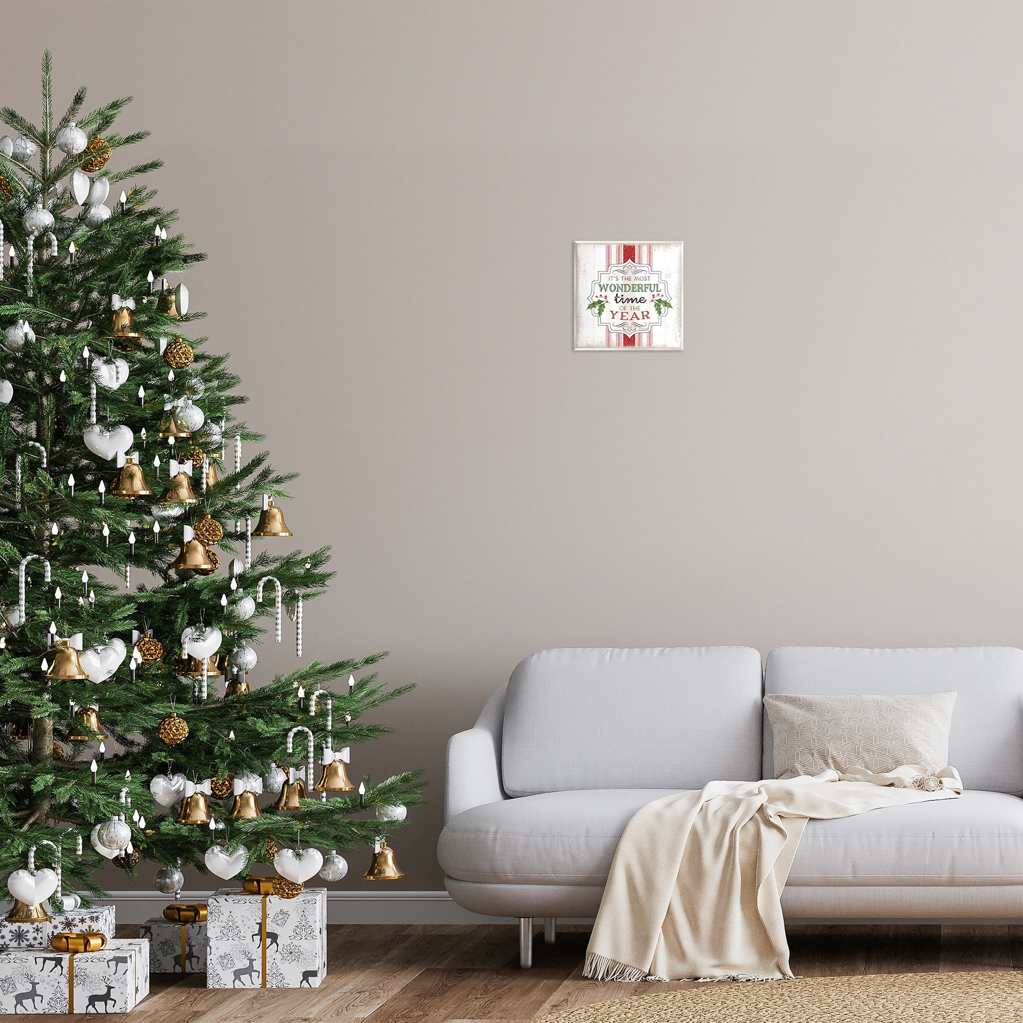 Festive Holiday Quote Holly Sprig Rustic Stripes Inspirational Graphic Art Unframed Art Print Wall Art
