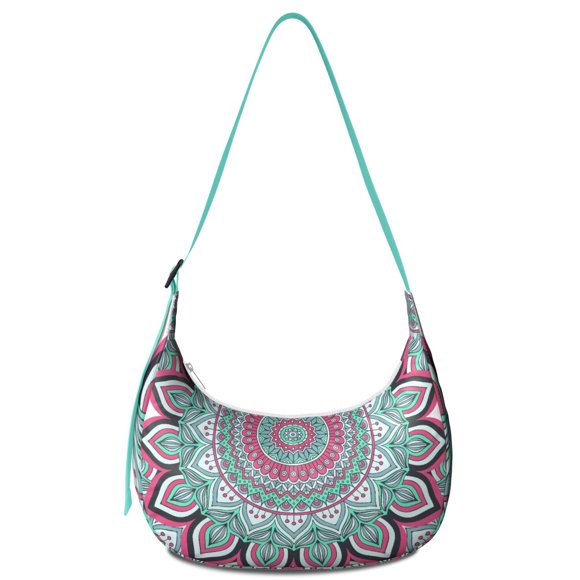 Mystic Ethnic Mandala Bag Boho Crescent Crossbody Purse with Spiritual Sacred Pattern and Abstract Ornament Style for Meditation
