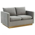 thumbnail image 2 of LeisureMod Loveseat Upholstered in Velvet with Brushed Gold Stainless Steel Base and Removable Cushions for Modern Home, Living Room, Offices Nervo Collection in Light Grey, 2 of 7