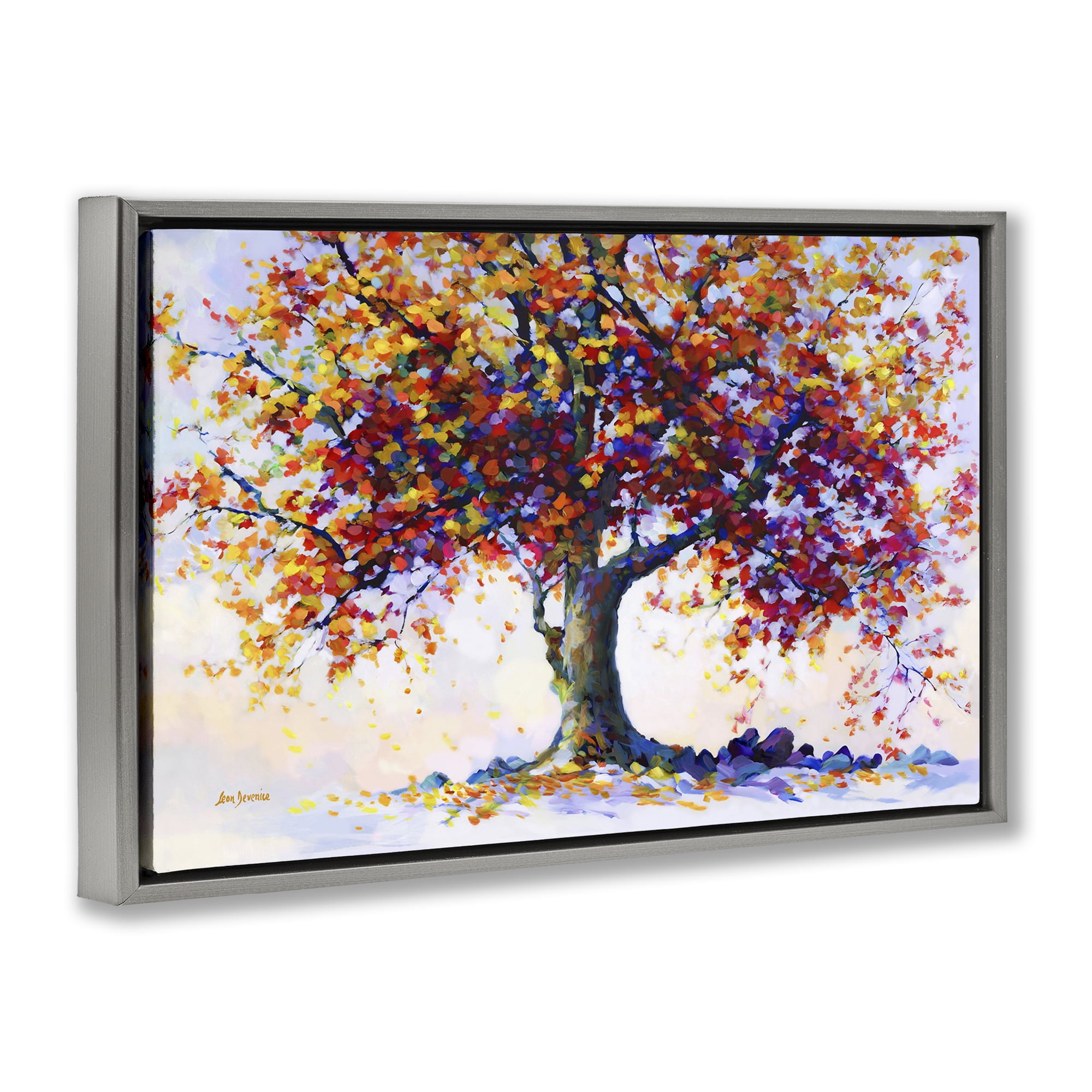 Stupell Industries Heartfelt Hues Tree Landscape & Nature Painting Gray Floater Framed Canvas Art Print Wall Art, 25 x 17