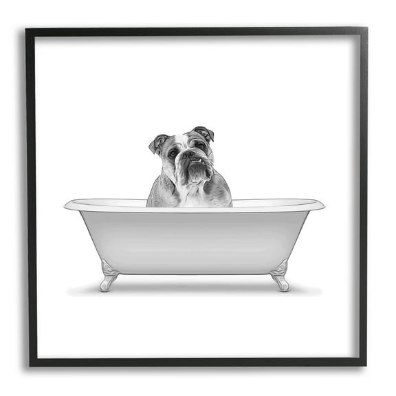 Stupell Industries English Bulldog Dog Bath Tub Graphic Art Black Framed Art Print Wall Art, Design by Annalisa Latella