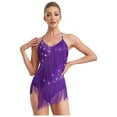 thumbnail image 1 of XUNZOO Justaucorps de Danse Latine pour Femmes Robe Sans Manches à Franges Rumba Samba Danse de Salon Violet m, 1 of 7