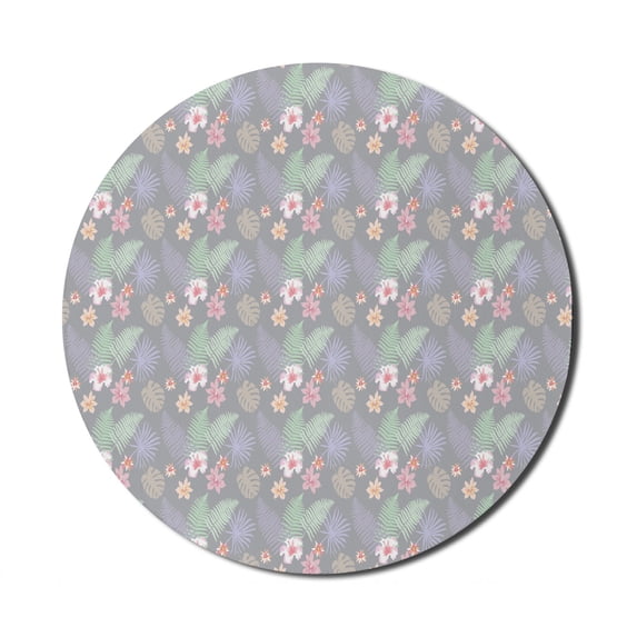 Floral Mouse Pad for Computers, Soft Toned Exotic Foliage Forest Plants Hawaiian Flourish Blossoms Monstera Boho, Round Non-Slip Thick Rubber Modern Mousepad, 8" Round, Multicolor, by Ambesonne