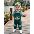 thumbnail image 5 of RUINIXCW Baby Boy Fall Outfit Striped Long Sleeve Romper Applique Overall Pants Hat, 5 of 8