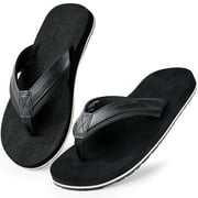 Harvest Land Comfortable Flip Flops for Men Arch Support Thong Sandals Non Slip Summer Beach Shoes Black Size 8 Males