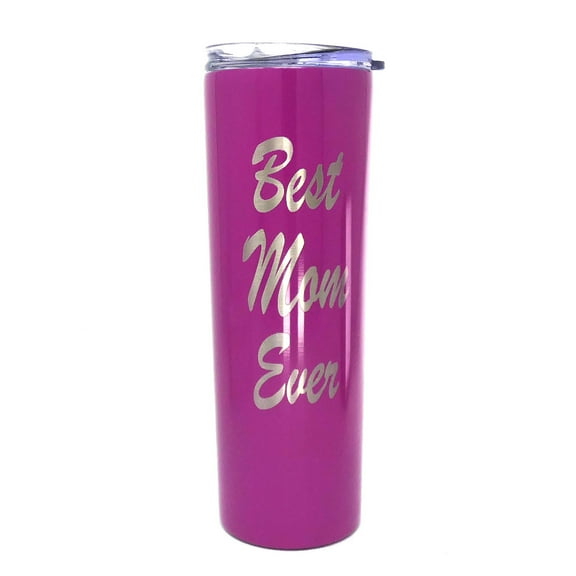 Best Mom Ever Gift - Ezprogear 20 oz Stainless Steel Skinny Tumbler Insulated Engraving Coffee Mug with Lid & Straw Mom Gifts, Mom Birthday, Mothers' Day, Christmas Gift  (Magenta)
