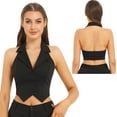 thumbnail image 4 of Miutii Women's Halterneck Waistcoat Cropped Backless Button Down Y2K Tuxedo Vest Black M, 4 of 9