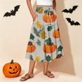 thumbnail image 2 of Womens Casual Elastic Waist Drawstring Midi Skirt Halloween Print Vacation Style Ruffle Hem A Line Flowy Skirt, 2 of 6