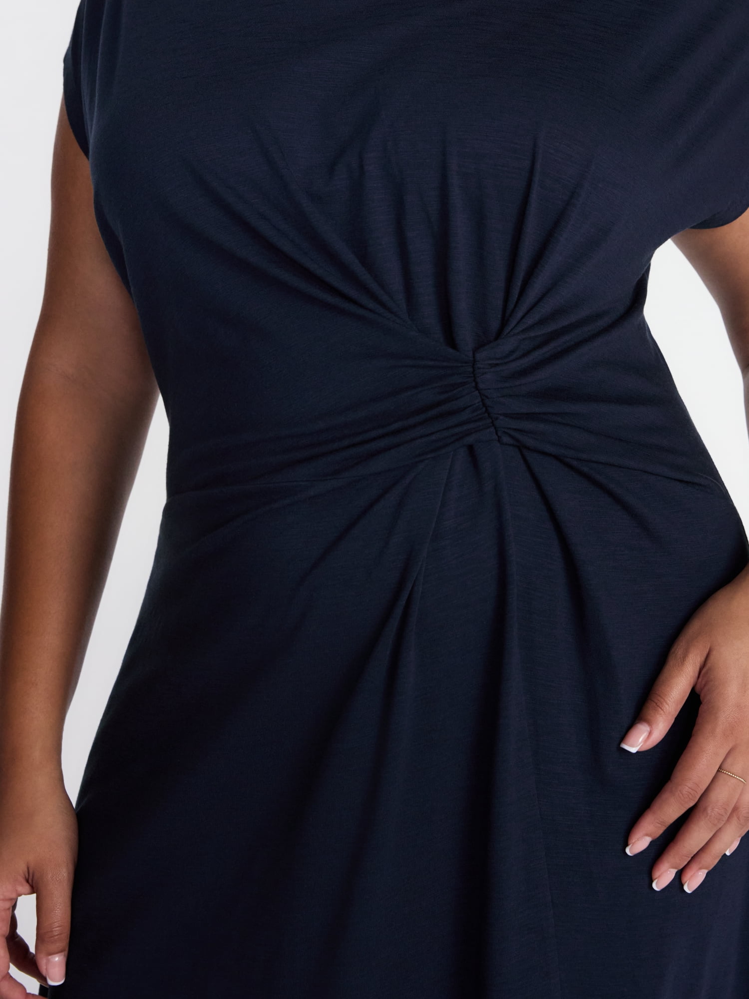 Terra & Sky Women's Plus Ruched Front Maxi Dress with Short Sleeves, Sizes 0X-5X
