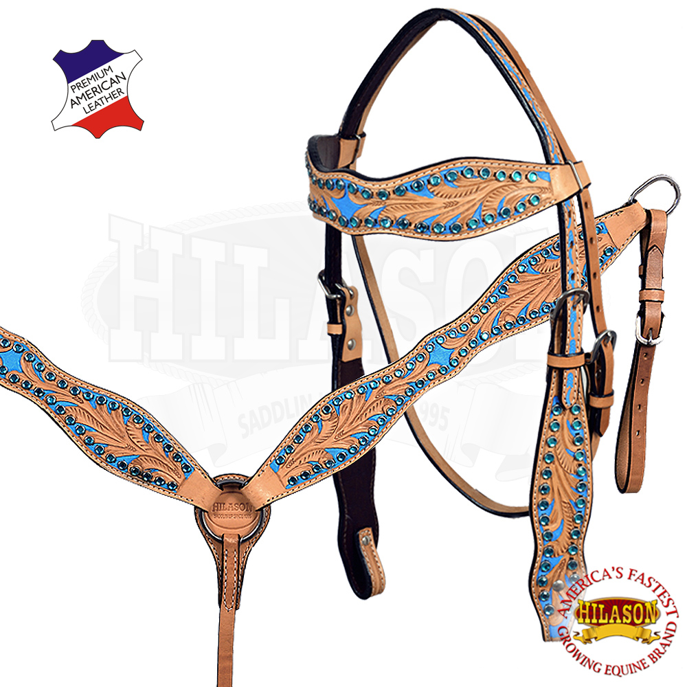 Western Horse Headstall Breast Collar Set Tack American Leather Hilason