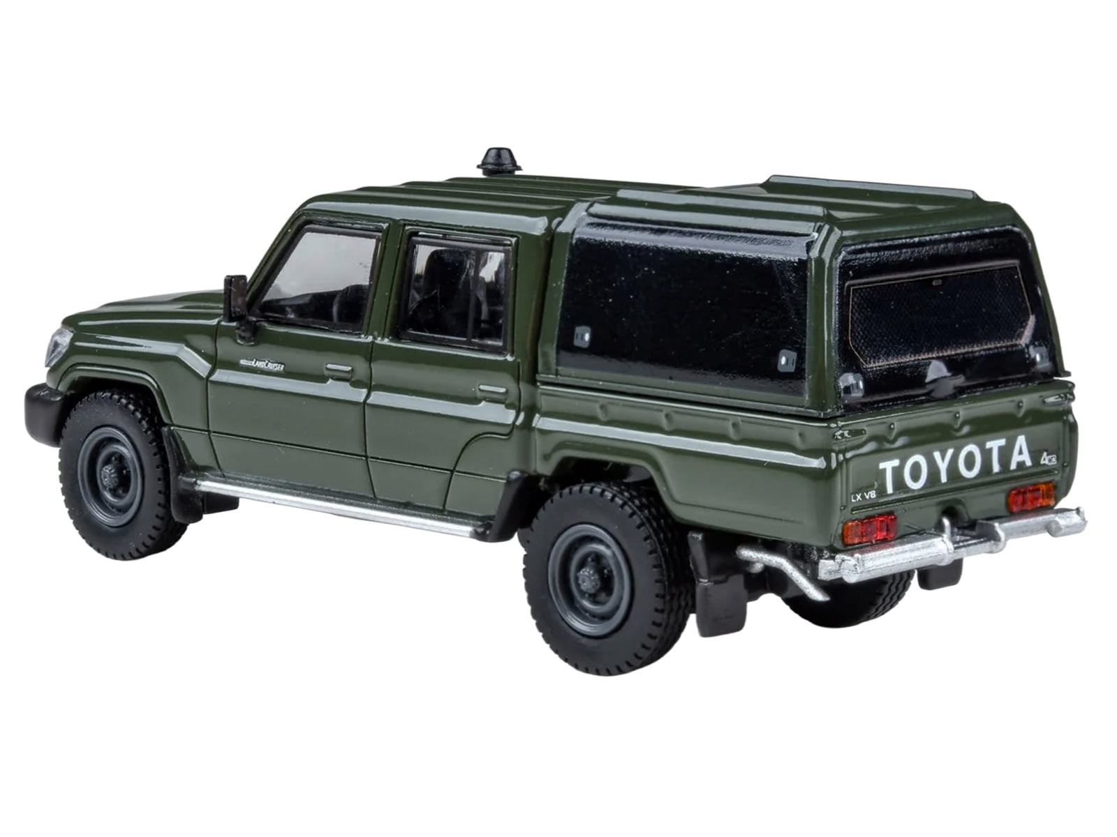 2014 Toyota Land Cruiser LC 79 with Camper Shell Military Green 1/64 Diecast Model Car by Paragon