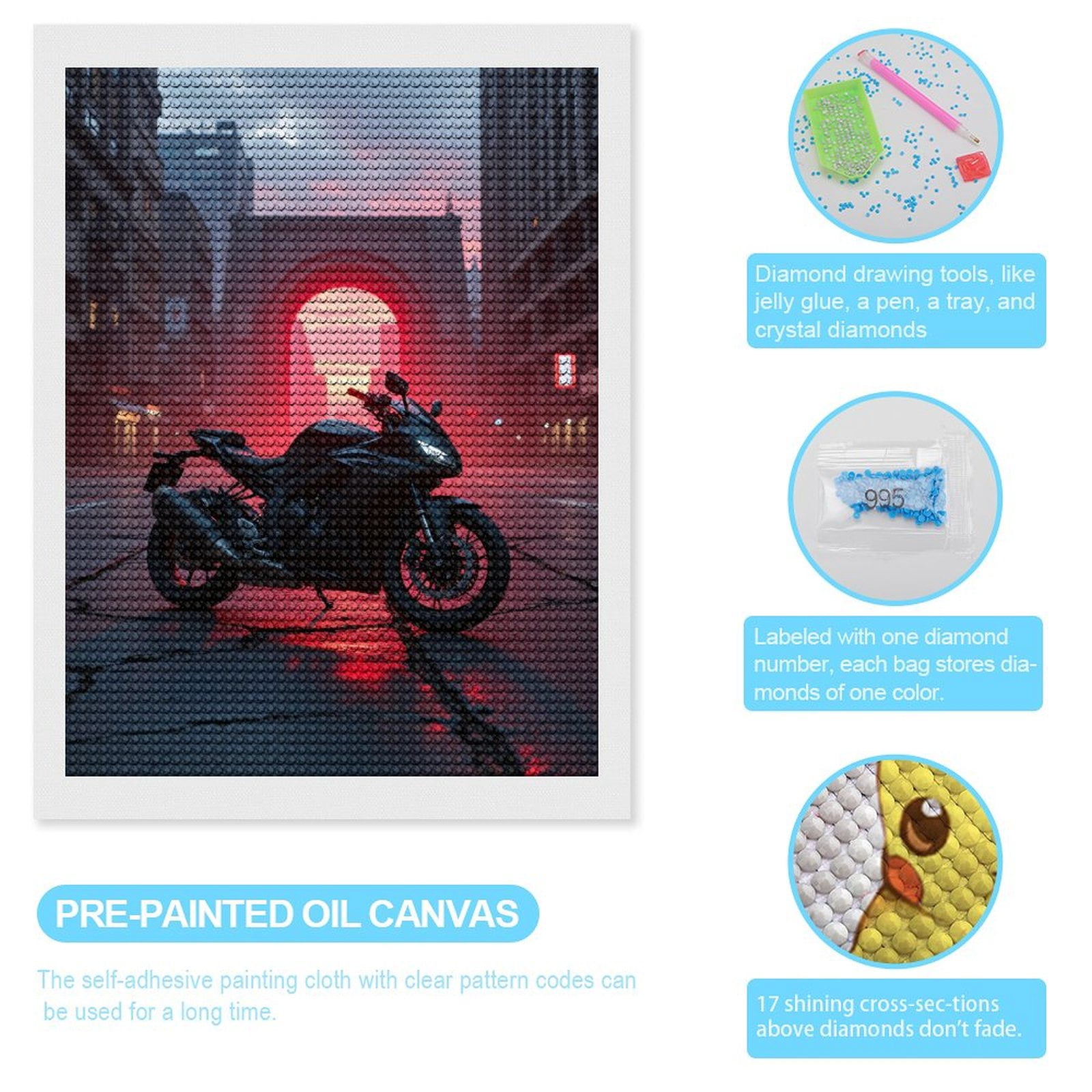 Diamond Art Kits for Adults, Motorcycle Urban Sunset Archway 5D Diamond Painting Kits for Adults Beginners, DIY Full Drill Diamond Painting, Gem Art and Crafts 12x16