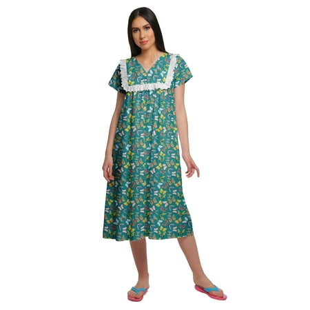 

Moomaya WoMen s Printed Short Sleeve Nightdress V-Neck Cotton Sleepwear Gown