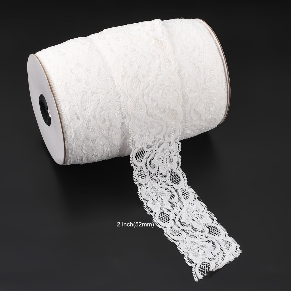 Lace Trim Nylon Stretch Ribbon for Jewelry Making White 2 inch(52mm) about 100yards/roll(91.44m/roll)