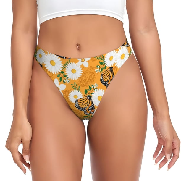 Balery White Floral and Butterflies Tangas de Algodón para Mujer con Estampado – Ropa Interior Sexy, Transpirable, G-string-Large